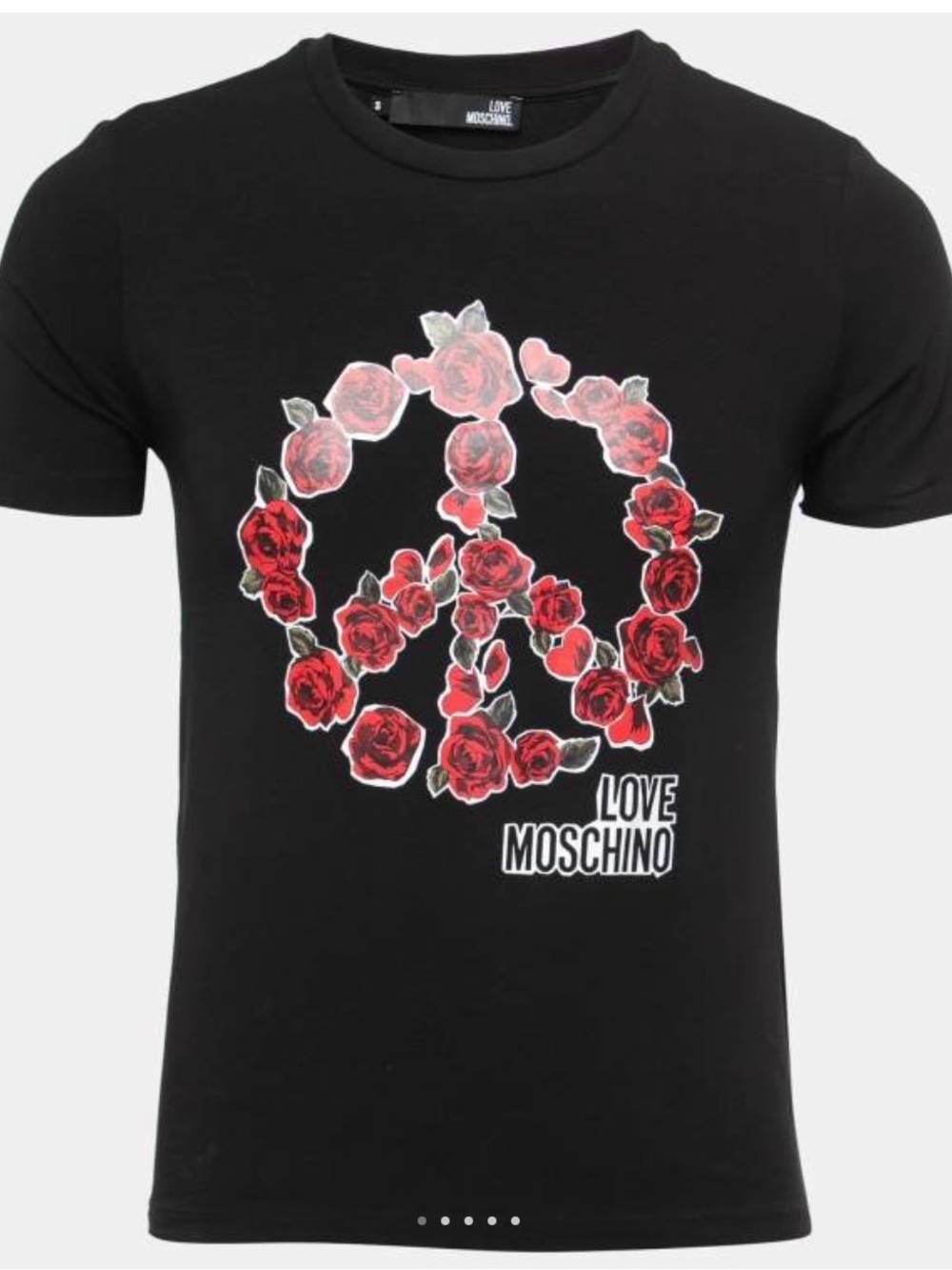Love Moschino Black Tee with Red Rose Peace Motif